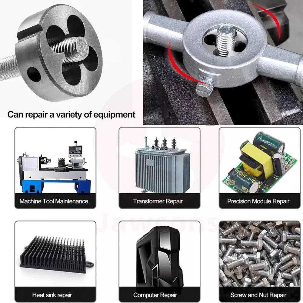 Jawsons Tap & Die Set Durable Tungsten Alloy Steel for Cutting M6-M12 Internal & External Threads (Set of 12 Pcs)