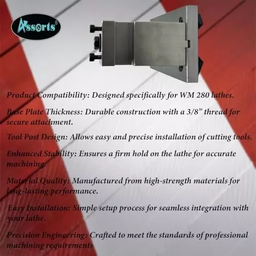 Assorts WM 280 Tool Post Base Plate Cast Iron 9.5 mm (3/8 Inch) Thread for Durable and Precise Machining