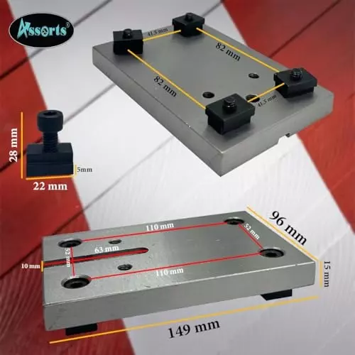 Assorts WM 280 Tool Post Base Plate Cast Iron 9.5 mm (3/8 Inch) Thread for Durable and Precise Machining