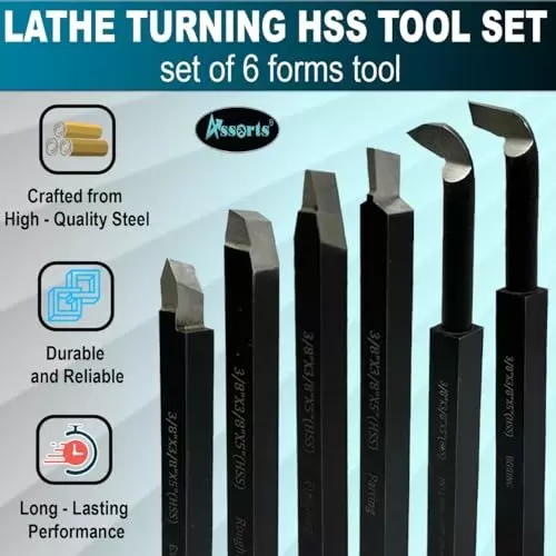 Assorts Lathe Tool Set High Speed Steel 9.5x9.5x125 mm Size Straight Flute (Pack of 6)