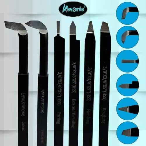 Assorts Lathe Tool Set High Speed Steel 9.5x9.5x125 mm Size Straight Flute (Pack of 6)