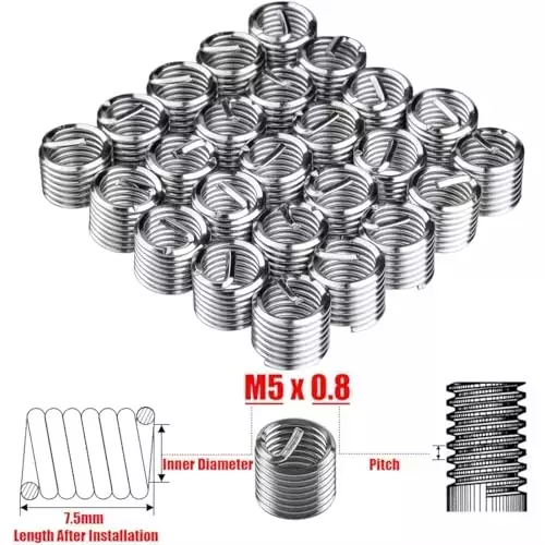 Buyohlic International Thread RepBuyohlic Internationalr Kit M5x0.8 mm Helicoil Insertion Tool for Restoring Damaged Threads, W1-0UAR-EHMY (Set of 30)