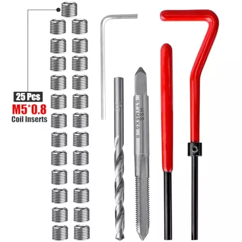 Wolfride Thread Repair Kit M5x0.8 mm Helicoil Insertion Tool for Restoring Damaged Threads, W1-0UAR-EHMY (Set of 30)