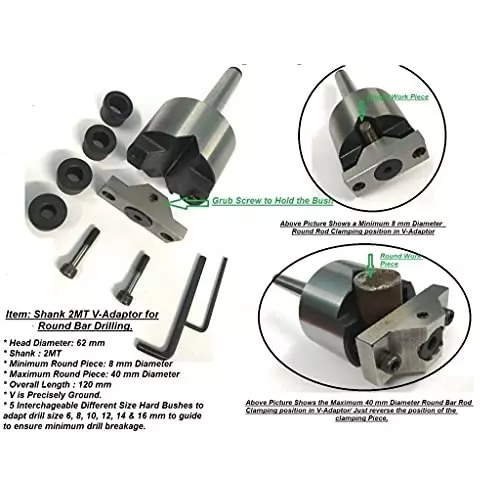 Assorts Tailstock V Adaptor Alloy Steel 62 mm Head Dia 2MT Shank for Lathe Machine