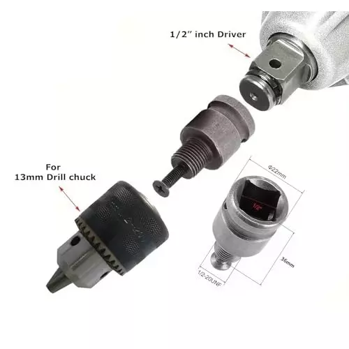 generic-12-inch-drill-chuck-adaptor-for-impact-wrench-conversion-12-20unf-quick-change-power-tool-pack-of-1