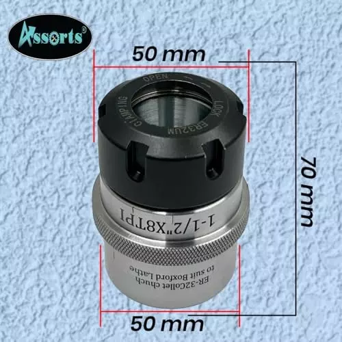 Assorts Collet Chuck Adapter Alloy Steel ER-32 38.1 mm (1-1/2 Inch) x 8 TPI for Boxford Lathes