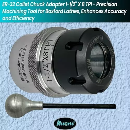 Assorts Collet Chuck Adapter Alloy Steel ER-32 38.1 mm (1-1/2 Inch) x 8 TPI for Boxford Lathes