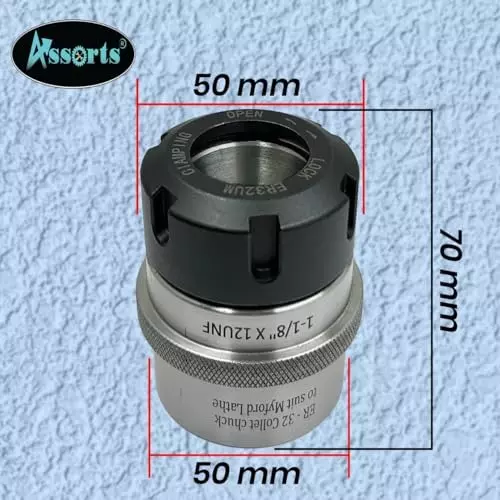 Assorts Collet Chuck Adapter Alloy Steel ER-32 28.58 mm (1-1/8 Inch) x 12 UNF for Myford Lathes