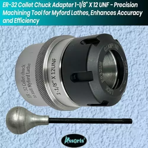 Assorts Collet Chuck Adapter Alloy Steel ER-32 28.58 mm (1-1/8 Inch) x 12 UNF for Myford Lathes