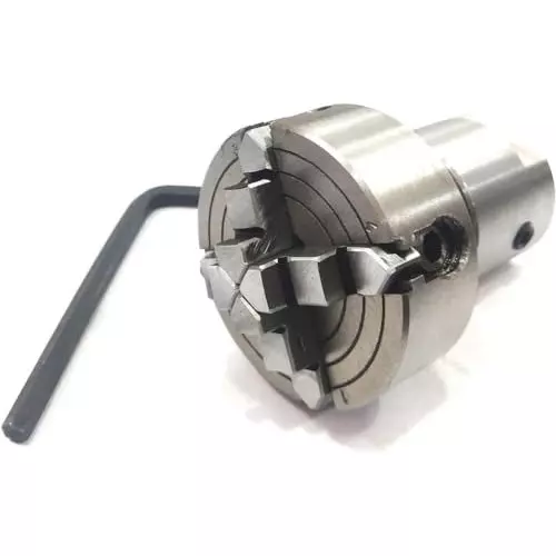 MachEl Spindle Adapter 1 inch (2.54 mm) x 8 TPI to M14 x 1 with 70 mm 4-Jaw Lathe Chuck