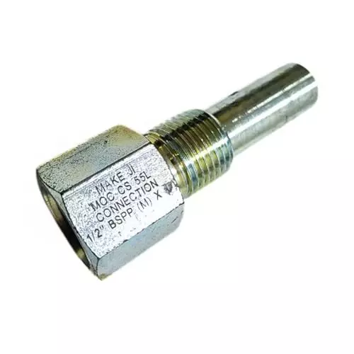 Japsin Instrumentation Carbon Steel Thermowell Adaptor Gauge 12.7 mm BSP (M) x 12.7 mm BSP (F) Connection Size for Oil & gas