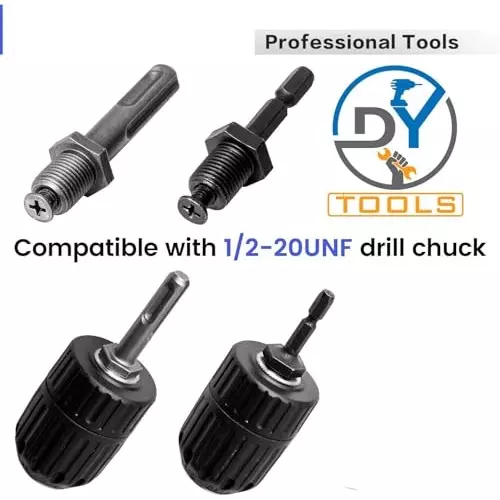 DY TOOLS Keyless Drill Chuck Adapter with Bit & Hex Shank 2-13 mm Capacity 3-Jaw 6.35 mm SDS-Plus Shank 12.7 mm-20 UNF (1/2 Inch-20 UNF) Thread