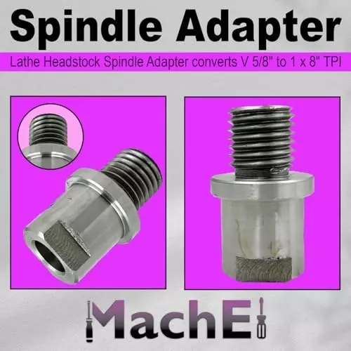 MachEl Shopsmith Mark V Lathe Spindle Adapter – 5/8 inch (1.58 mm) to 1 inch (2.54 mm) x 8 TPI Chuck, Silver