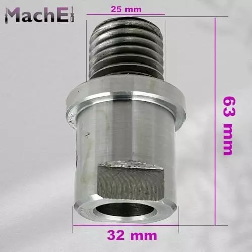 MachEl Shopsmith Mark V Lathe Spindle Adapter – 5/8 inch (1.58 mm) to 1 inch (2.54 mm) x 8 TPI Chuck, Silver