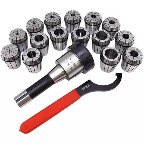A.D INTERNATIONAL ER40 Precision Collet Set with R8 Bridgeport Shank, Holder and Wrench for Milling and Drilling Operations, 100-CS-157 (Set of 15)