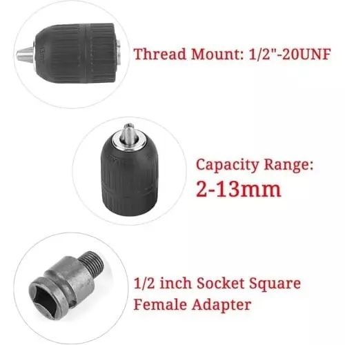 generic-2-13mm-keyless-drill-chuck12-20unf-conversion-tool-with-12-inch-socket-square-female-adapter-for-impact-wrench-conversionconnect-the-drill-chuck-and-impact-wrench