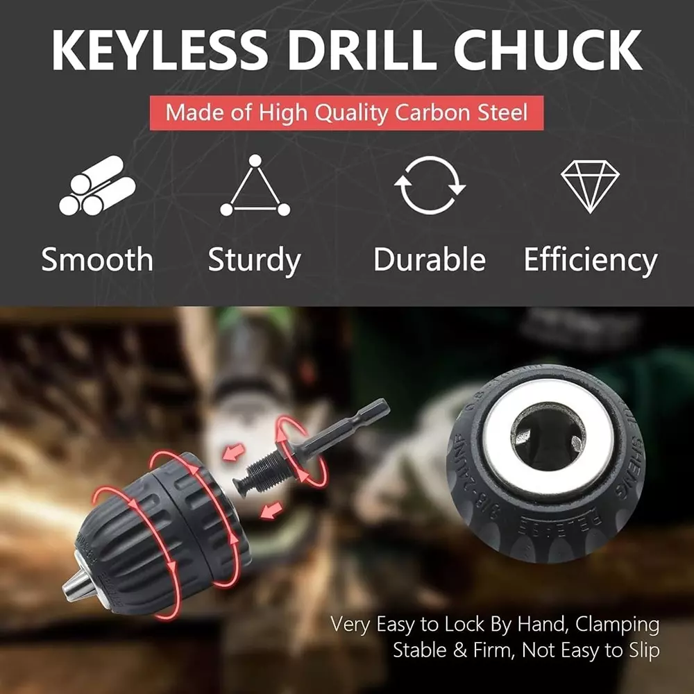 DY TOOLS Keyless Drill Chuck 10 mm (3/8 inch) 24UNF with Adaptor for Drills and Screwdriver