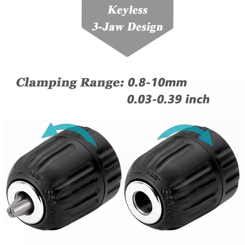 DY TOOLS Keyless Drill Chuck 10 mm (3/8 inch) 24UNF with Adaptor for Drills and Screwdriver