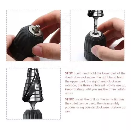 generic-08-10mm-keyless-drill-chuck-adapter-38-24unf-capacity-mount-with-sds-plus-shank-14-hex-shank-lock-key-12-socket-square-adapter-for-impact-driver