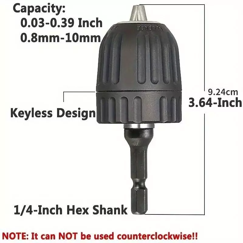 generic-08-10mm-capacity-mount-keyless-drill-chuck-38-24-unf-mount-thread-impact-chuck-converter-conversion-tool-quick-change-conversion-adapter-with-14-inch-hex-shank