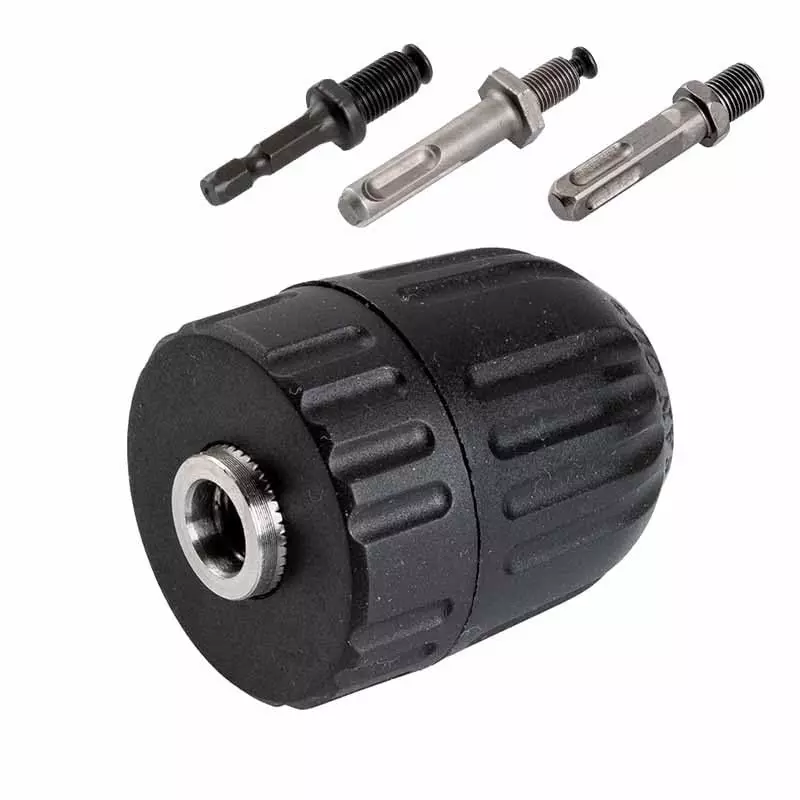 GENERIC Keyless Drill Chuck Adapter Set Carbon Steel, 0.8–10 mm Range SDS Plus 6.35 mm (1/4 inch) Hex Shank 1/2-20UNF Thread