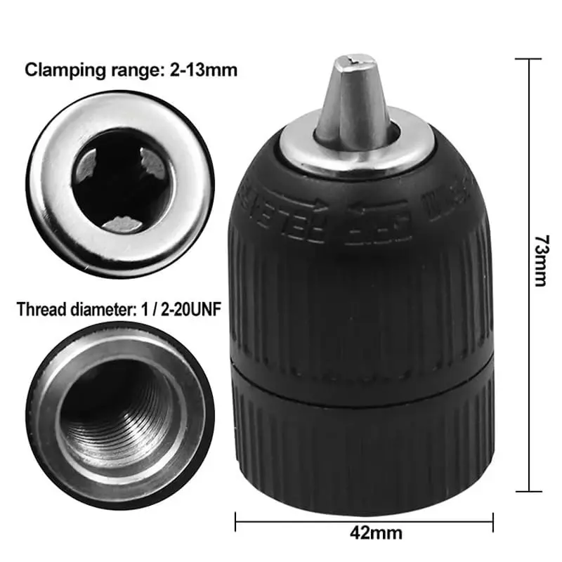 DY TOOLS SDS Keyless Drill Chuck with SDS Plus Adapter Heavy Duty 2-13 mm Capacity 12.7 mm-20 UNF (1/2 Inch-20 UNF) Thread