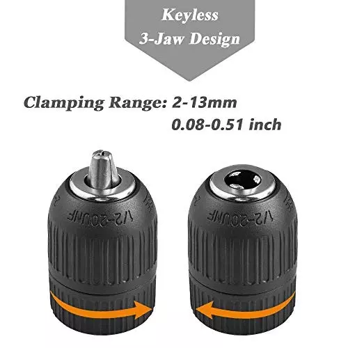 DY TOOLS Keyless Drill Chuck Heavy Duty 3-Jaw 12.7 mm-20 UNF (1/2 Inch-20 UNF) Thread