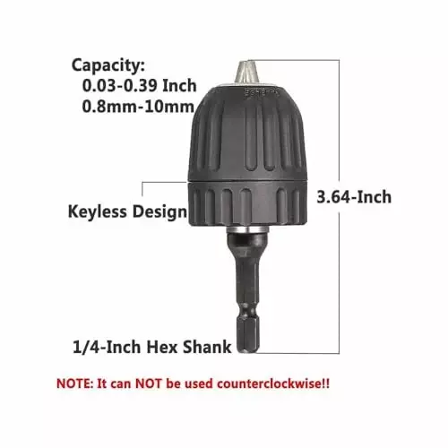DY TOOLS Keyless Drill Chuck with Hex Shank 0.8-10 mm Capacity 3-Jaw 6.35 mm Hex Shank 9.5 mm-24 UNF ( 3/8 Inch-24 UNF) Thread