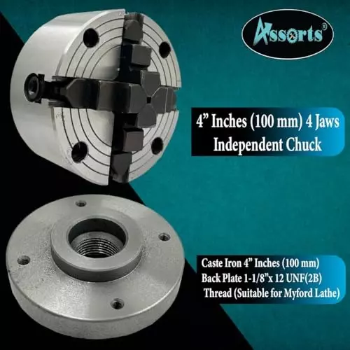 Assorts Independent Lathe Chuck Set Cast Iron 100 mm (4 Inch) for Myford Lathes