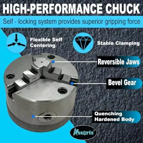 Assorts Self-Centering Lathe Chuck with Back Plate 125 mm Size 3 Jaws 1-1/2 Inch x 8 TPI for Myford Lathes