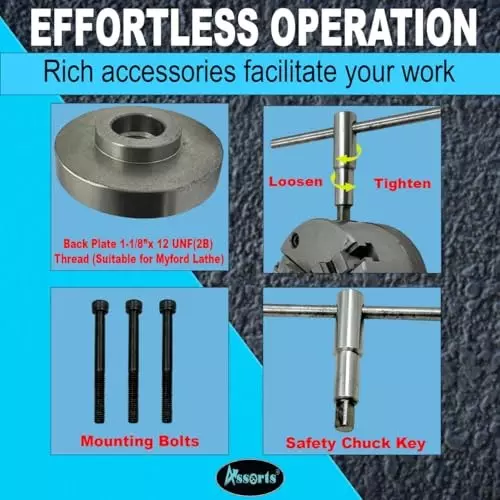 Assorts Self-Centering Lathe Chuck with Back Plate 125 mm Size 3 Jaws 1-1/2 Inch x 8 TPI for Myford Lathes