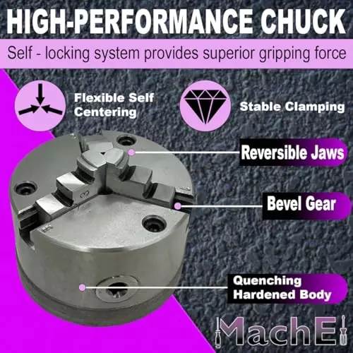 MachEl 5 inch (125 mm) 3-Jaw Self-Centering Lathe Chuck with Cast Iron Back Plate For Myford Lathes