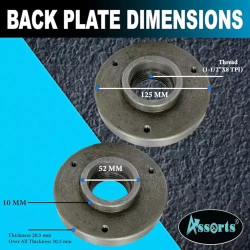 Assorts Self-Centering Lathe Chuck with Back Plate 125 mm Size 3 Jaws 1-1/2 Inch x 8 TPI for Similar Lathes