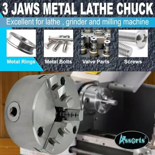 Assorts Self-Centering Lathe Chuck with Back Plate 125 mm Size 3 Jaws 1-1/2 Inch x 8 TPI for Similar Lathes