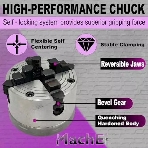 MachEl 4 inch (100 mm) 4-Jaw Independent Lathe Chuck with Cast Iron Backplate For Boxford Lathe