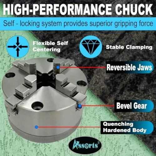 Assorts Self-Centering Lathe Chuck with Back Plate 125 mm Size 4 Jaws 1-1/2 Inch x 8 TPI for Boxford Lathe