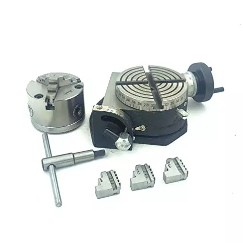 Assorts Self Centering Chuck with Back Plate 80 mm Jaw Size 3 Jaws 100 mm Tilting Rotary Table