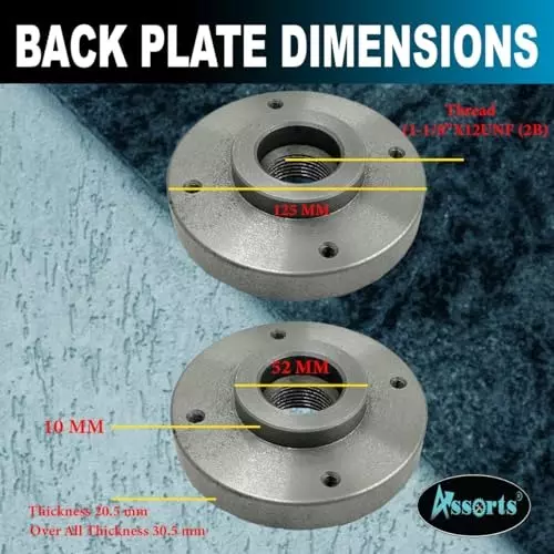 Assorts Self-Centering Lathe Chuck with Back Plate 125 mm Size 4 Jaws 1-1/8 Inch x 12 UNF (2B) for Myford Lathes