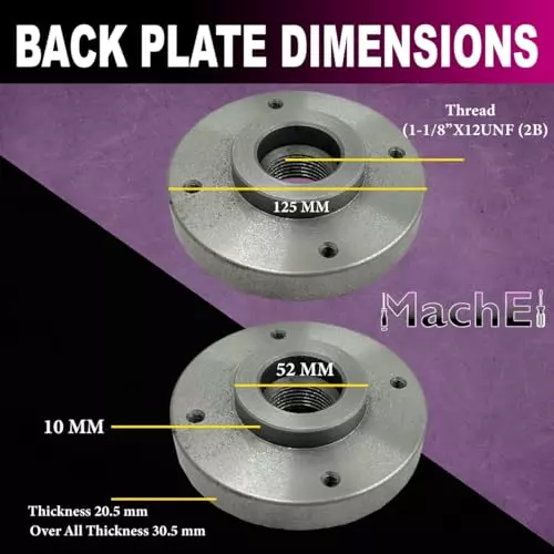 MachEl 5 inch (125 mm) 4-Jaw Independent Lathe Chuck with Cast Iron Backplate For Myford Lathe