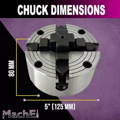 MachEl 5 inch (125 mm) 4-Jaw Independent Lathe Chuck with Cast Iron Backplate For Myford Lathe