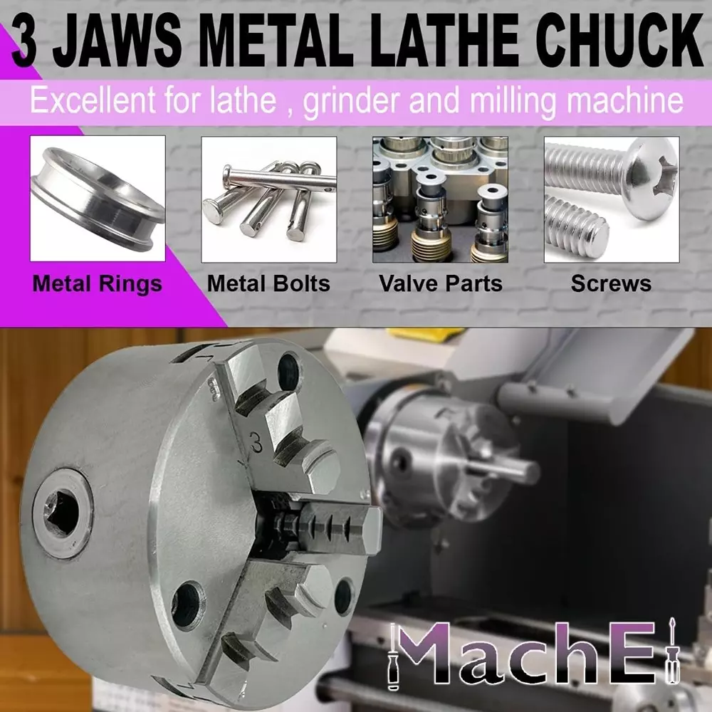 MachEl 4 inch (100 mm) 3-Jaw Self-Centering Lathe Chuck with Cast Iron Backplate For Boxford Lathe