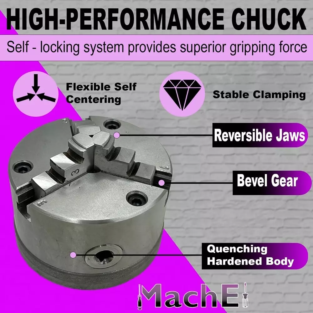 MachEl 4 inch (100 mm) 3-Jaw Self-Centering Lathe Chuck with Cast Iron Backplate For Boxford Lathe