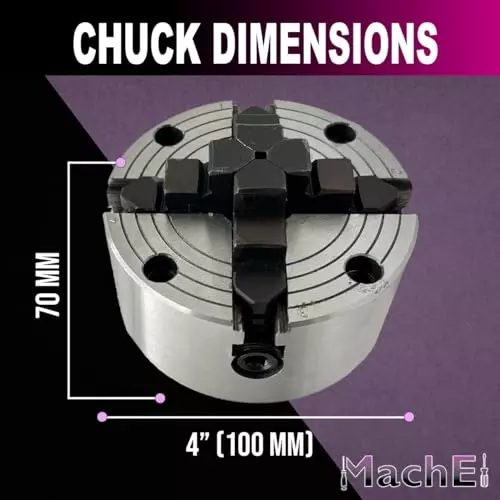 MachEl 4 inch  (100 mm) 4-Jaw Independent Lathe Chuck with Cast Iron Backplate For Fit Myford Lathes and Precision Metalworking Tool