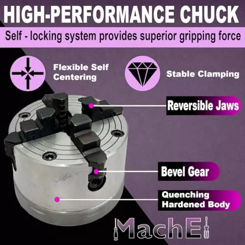 MachEl 4 inch  (100 mm) 4-Jaw Independent Lathe Chuck with Cast Iron Backplate For Fit Myford Lathes and Precision Metalworking Tool