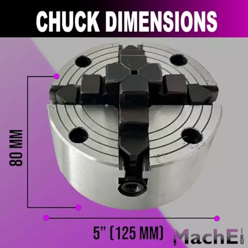 MachEl 5 inch (125 mm) 4-Jaw Independent Lathe Chuck with Cast Iron Backplate For Boxford Lathe