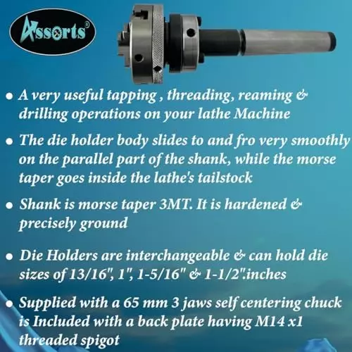 Assorts Tailstock Die Holder Set Alloy Steel 3MT 65 mm Chuck 3 Jaw