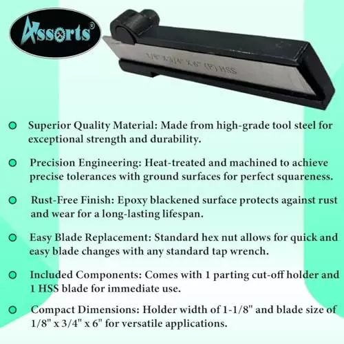 Assorts Lathe Cut Off Parting Tool Holder 3.17x19.05x152.4 mm Shank Diameter  19 mm(3/4 Inch)