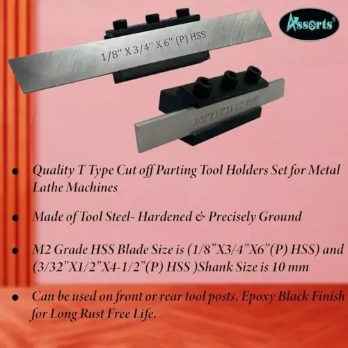 Assorts Parting Cut Off Tool Holder Set Tool Steel Body & HSS Blade 12.7 & 19.05 mm (Pack of 2)