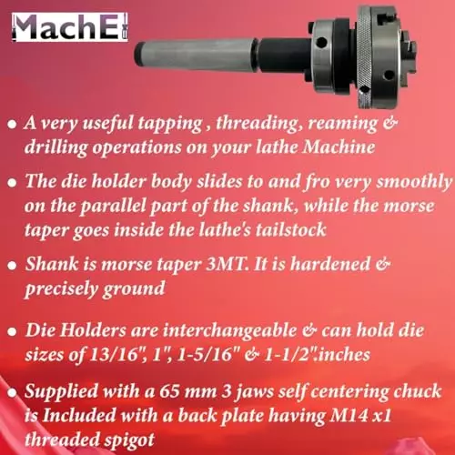 MachEl Lathe Tailstock Die Holder 3MT Shank 65 mm Chuck