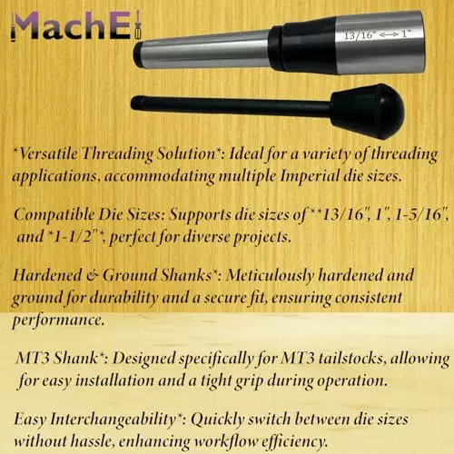 MachEl Lathe Tailstock Die Holder (3MT Shank) with Multiple Die Size